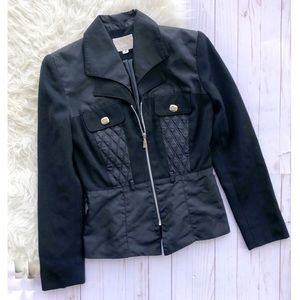 Alberto Makali black nylon zip up peplum jacket